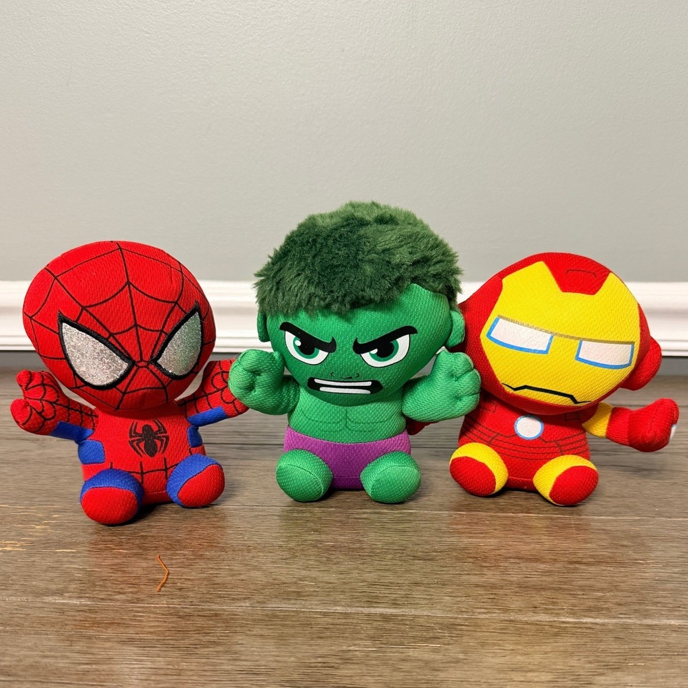Marvel Ty Beanie Babies Plush Lot Spider-Man Hulk Iron Man Avengers Superhero